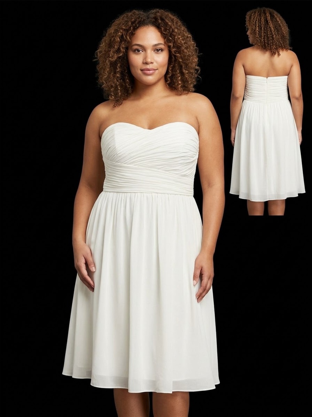 Donna Morgan Strapless Sweetheart Chiffon Dress in White